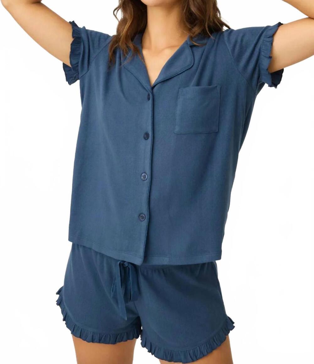 NEW PJ SALVAGE women's pointelle essentials two-piece set in deep sea